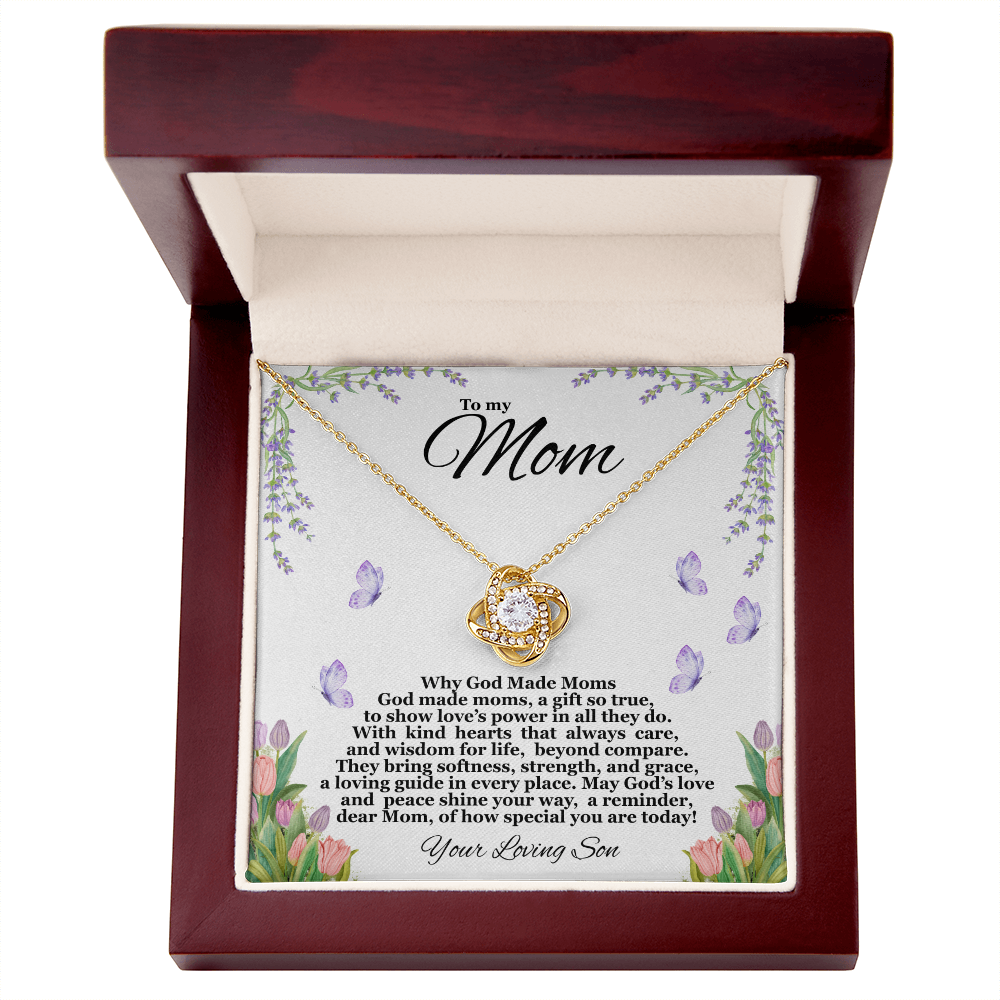 To My Mom - God Made Moms -Love Knot Necklace